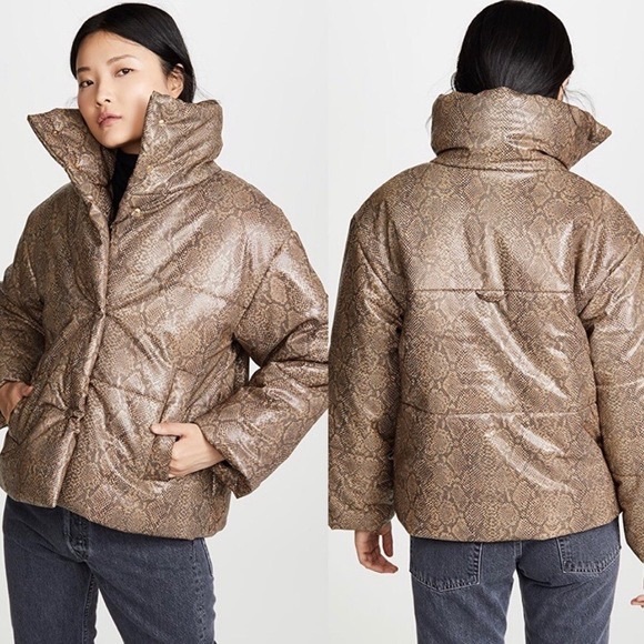 NWT Nanushka hide puffer jacket brown snake vinyl size S - Picture 4 of 9
